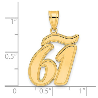 14k Yellow Gold Brushed Border Script Number 61 Pendant
