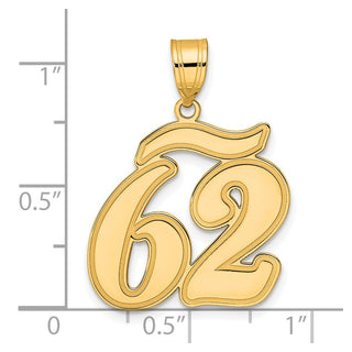 14k Yellow Gold Brushed Border Script Number 62 Pendant