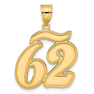 14k Yellow Gold Brushed Border Script Number 62 Pendant