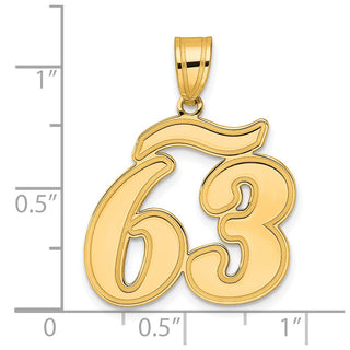 14k Yellow Gold Brushed Border Script Number 63 Pendant