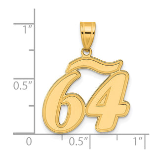 14k Yellow Gold Brushed Border Script Number 64 Pendant