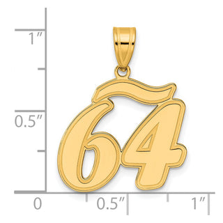 14k Yellow Gold Brushed Border Script Number 64 Pendant
