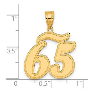 14k Yellow Gold Brushed Border Script Number 65 Pendant
