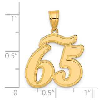 14k Yellow Gold Brushed Border Script Number 65 Pendant