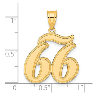 14k Yellow Gold Brushed Border Script Number 66 Pendant