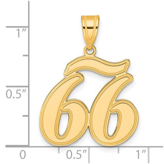 14k Yellow Gold Brushed Border Script Number 66 Pendant
