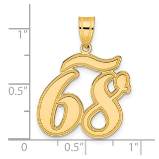 14k Yellow Gold Brushed Border Script Number 68 Pendant