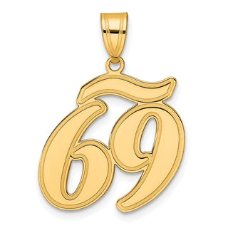 14k Yellow Gold Brushed Border Script Number 69 Pendant