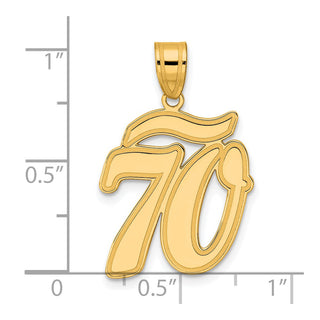 14k Yellow Gold Brushed Border Script Number 70 Pendant