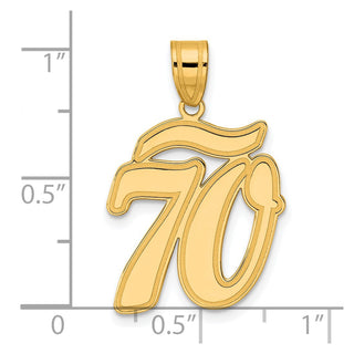 14k Yellow Gold Brushed Border Script Number 70 Pendant