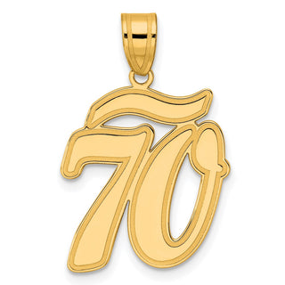 14k Yellow Gold Brushed Border Script Number 70 Pendant