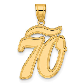 14k Yellow Gold Brushed Border Script Number 70 Pendant