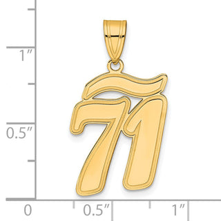 14k Yellow Gold Brushed Border Script Number 71 Pendant