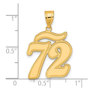14k Yellow Gold Brushed Border Script Number 72 Pendant