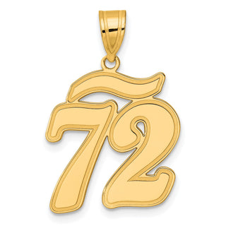 14k Yellow Gold Brushed Border Script Number 72 Pendant