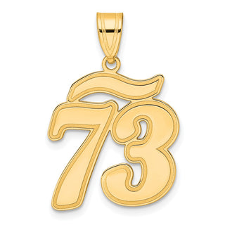 14k Yellow Gold Brushed Border Script Number 73 Pendant