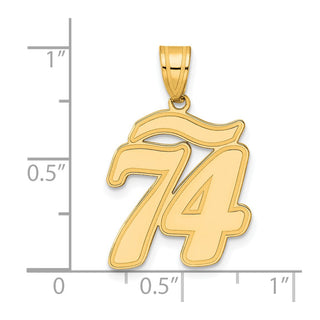 14k Yellow Gold Brushed Border Script Number 74 Pendant