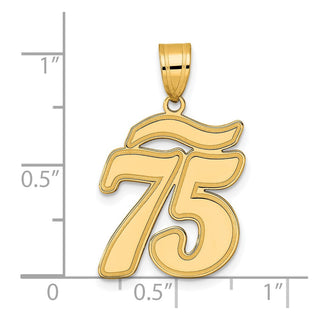 14k Yellow Gold Brushed Border Script Number 75 Pendant