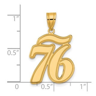 14k Yellow Gold Brushed Border Script Number 76 Pendant