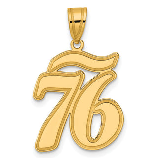14k Yellow Gold Brushed Border Script Number 76 Pendant