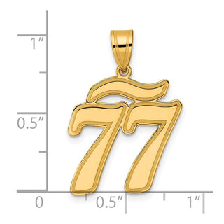 14k Yellow Gold Brushed Border Script Number 77 Pendant