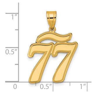 14k Yellow Gold Brushed Border Script Number 77 Pendant