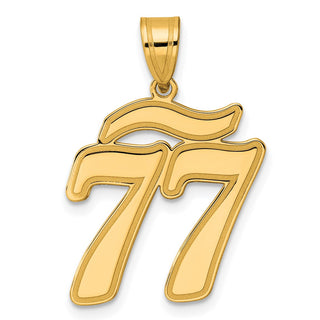 14k Yellow Gold Brushed Border Script Number 77 Pendant