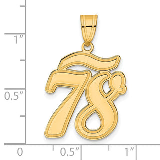 14k Yellow Gold Brushed Border Script Number 78 Pendant