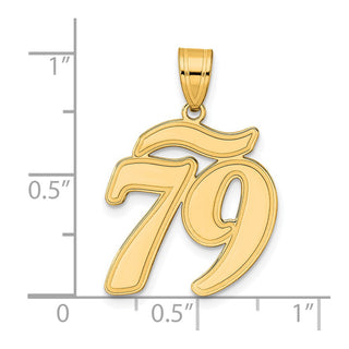 14k Yellow Gold Brushed Border Script Number 79 Pendant