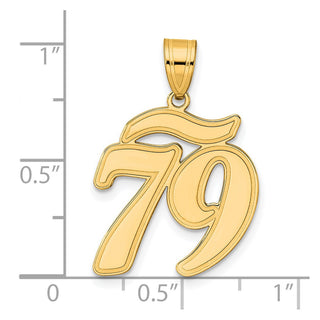 14k Yellow Gold Brushed Border Script Number 79 Pendant