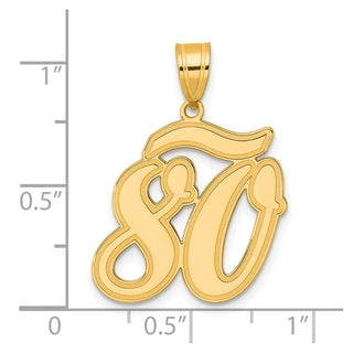 14k Yellow Gold Brushed Border Script Number 80 Pendant