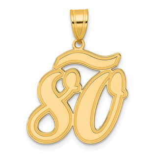 14k Yellow Gold Brushed Border Script Number 80 Pendant
