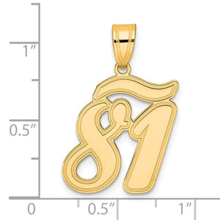 14k Yellow Gold Brushed Border Script Number 81 Pendant