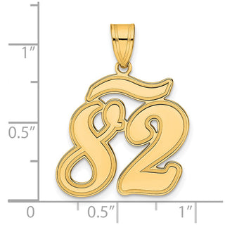 14k Yellow Gold Brushed Border Script Number 82 Pendant