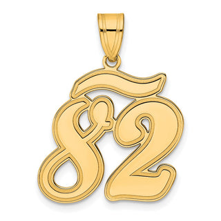 14k Yellow Gold Brushed Border Script Number 82 Pendant