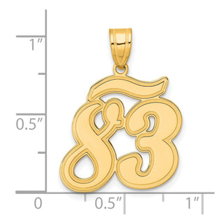 14k Yellow Gold Brushed Border Script Number 83 Pendant