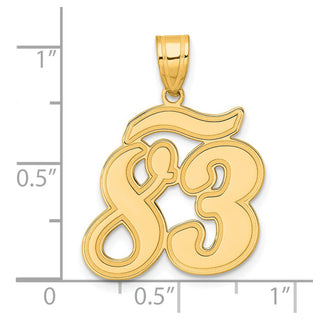 14k Yellow Gold Brushed Border Script Number 83 Pendant