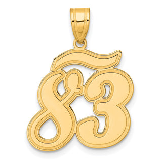 14k Yellow Gold Brushed Border Script Number 83 Pendant