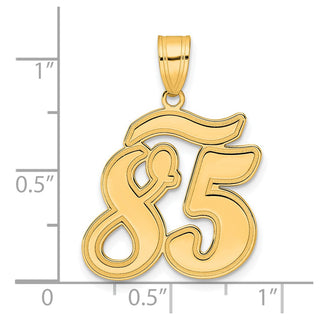14k Yellow Gold Brushed Border Script Number 85 Pendant