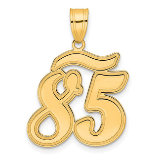 14k Yellow Gold Brushed Border Script Number 85 Pendant
