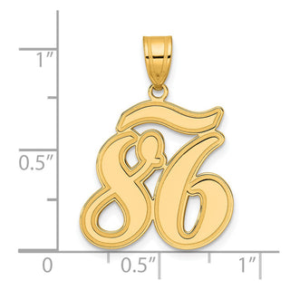 14k Yellow Gold Brushed Border Script Number 86 Pendant