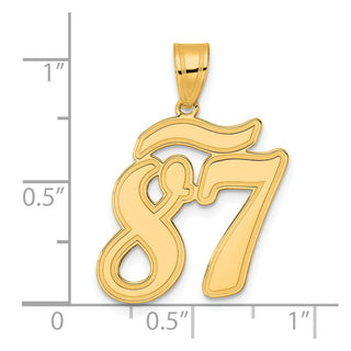 14k Yellow Gold Brushed Border Script Number 87 Pendant