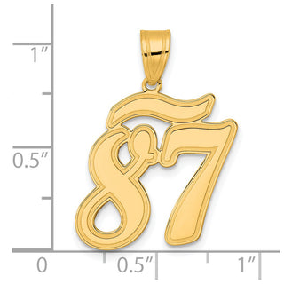 14k Yellow Gold Brushed Border Script Number 87 Pendant