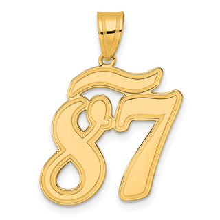 14k Yellow Gold Brushed Border Script Number 87 Pendant