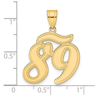 14k Yellow Gold Brushed Border Script Number 89 Pendant