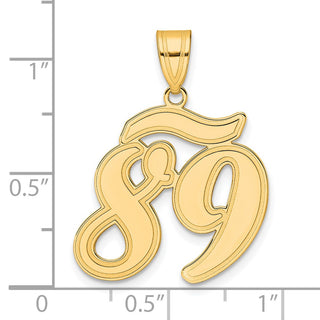 14k Yellow Gold Brushed Border Script Number 89 Pendant
