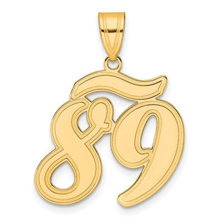 14k Yellow Gold Brushed Border Script Number 89 Pendant