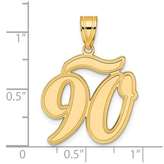14k Yellow Gold Brushed Border Script Number 90 Pendant