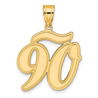14k Yellow Gold Brushed Border Script Number 90 Pendant