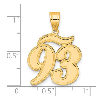 14k Yellow Gold Brushed Border Script Number 93 Pendant